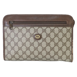 GUCCI Vintage Clutch Bag GG PVC Leather Brown